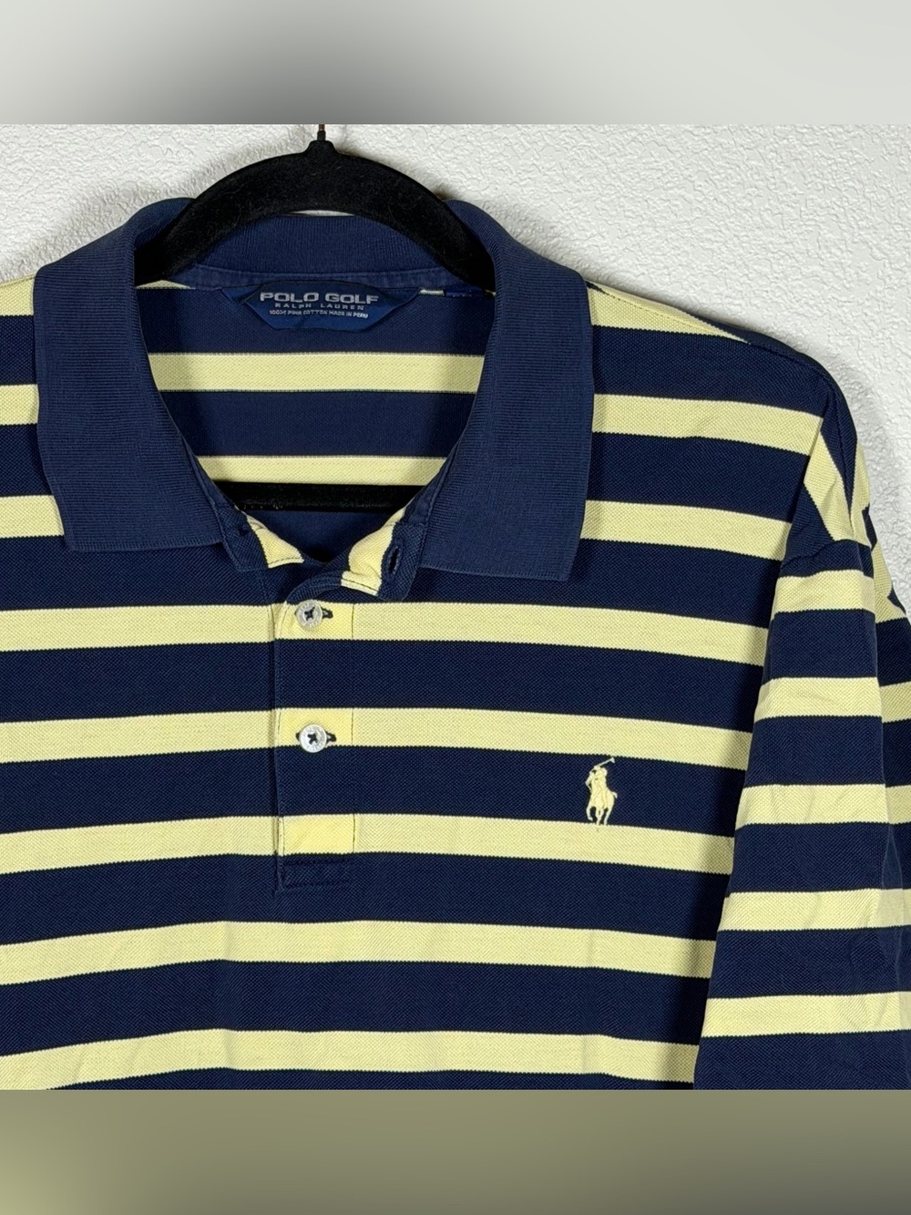 Polo Golf Ralph Lauren 100% Pima Cotton Men’s XL Navy Yellow Stripe Polo Classic